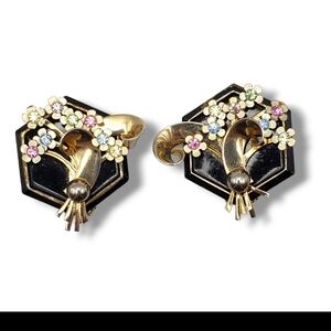 Floral Gold and Black Earrings